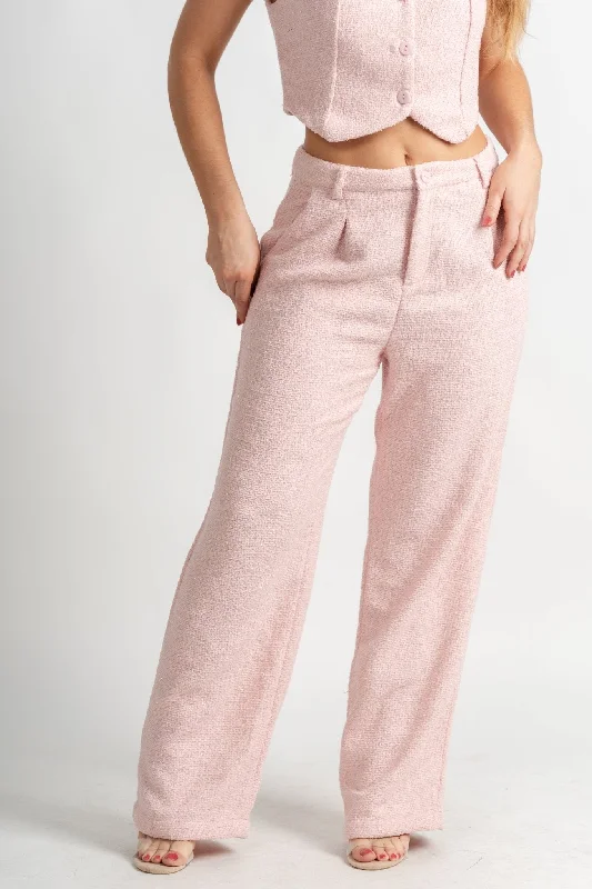 Tweed shimmer wide leg pants soft pink