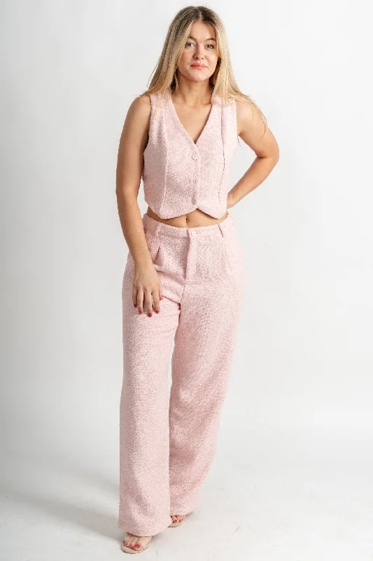 Tweed shimmer wide leg pants soft pink