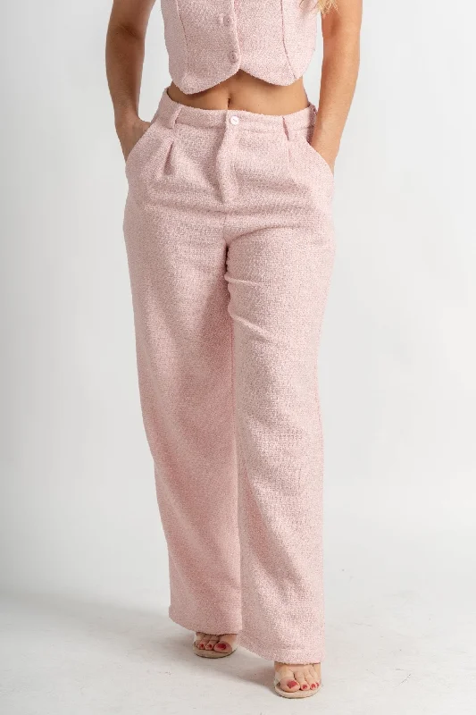 Tweed shimmer wide leg pants soft pink