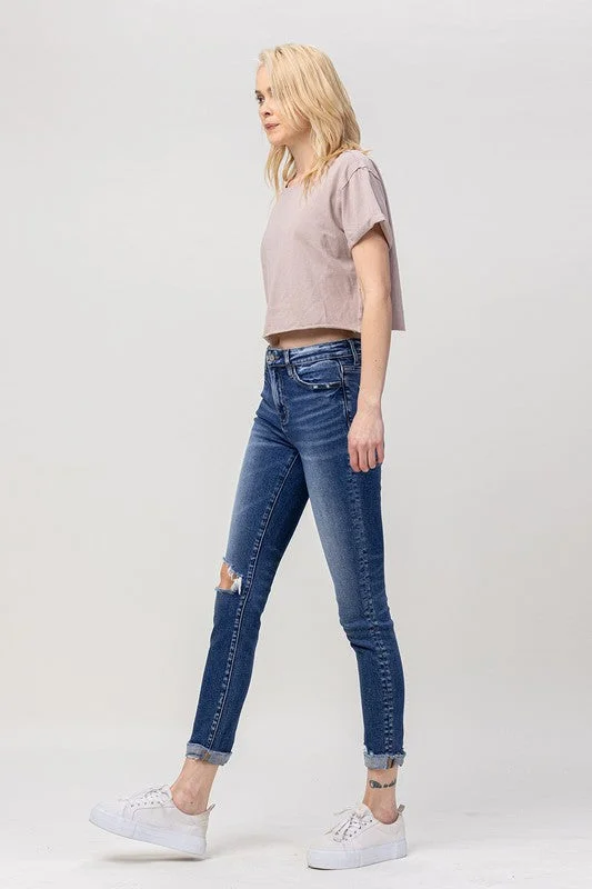 Vervet Medium High Rise Distressed Cuffed Skinny Jean(V2270M)