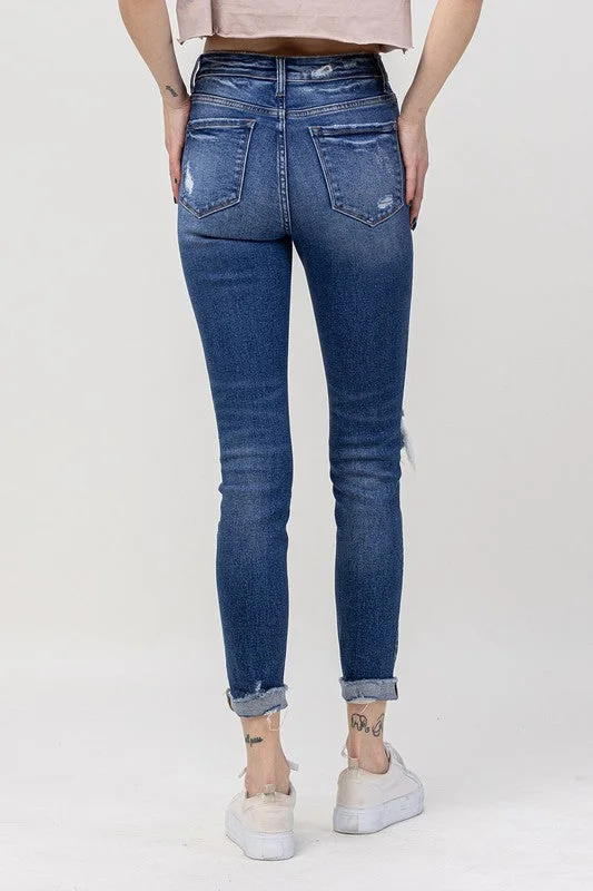 Vervet Medium High Rise Distressed Cuffed Skinny Jean(V2270M)