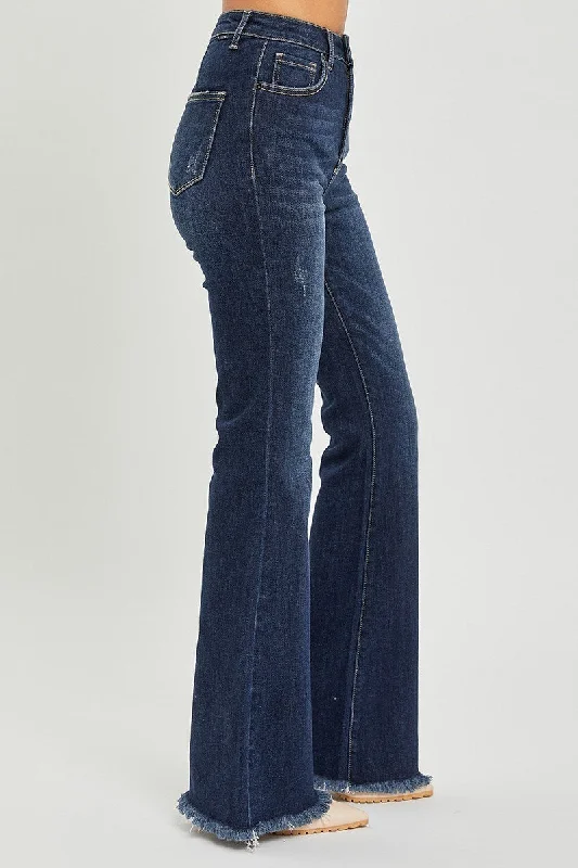 Vintage Frayed Hem Dark Flare Jeans