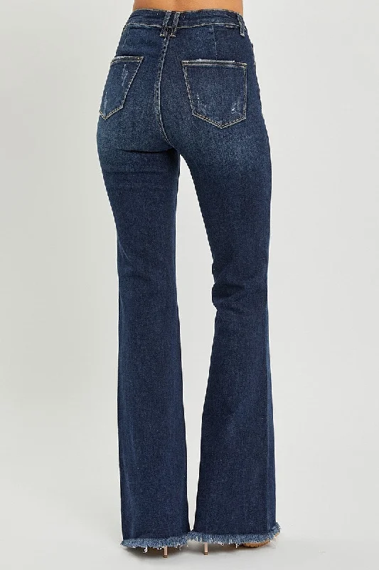 Vintage Frayed Hem Dark Flare Jeans