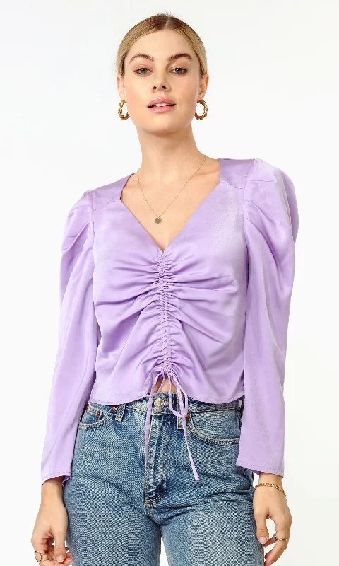 Violeta Ruched Puff Sleeve Satin Top