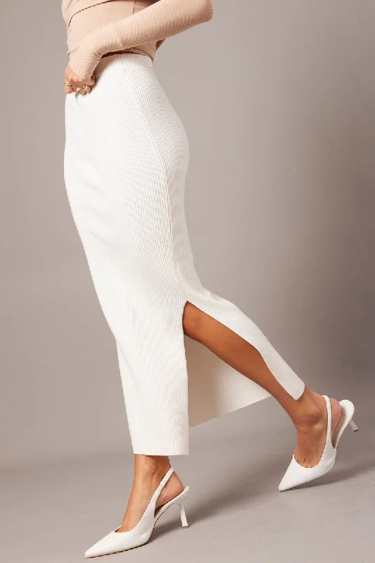 White Knit Skirt High Rise