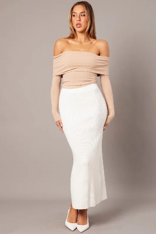 White Knit Skirt High Rise