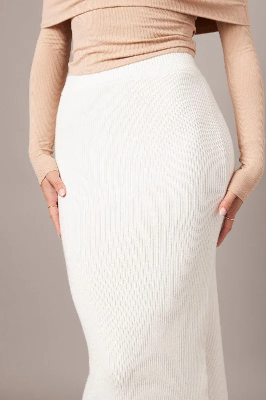 White Knit Skirt High Rise