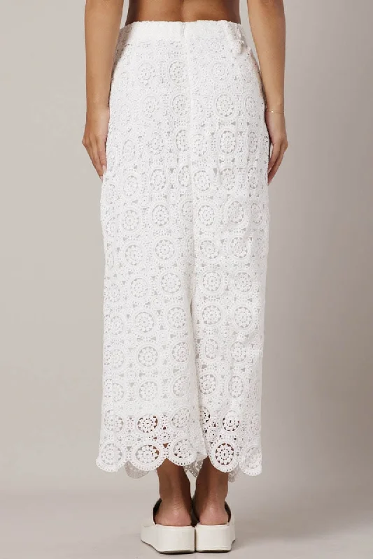 White Midi Skirt High Rise Lace