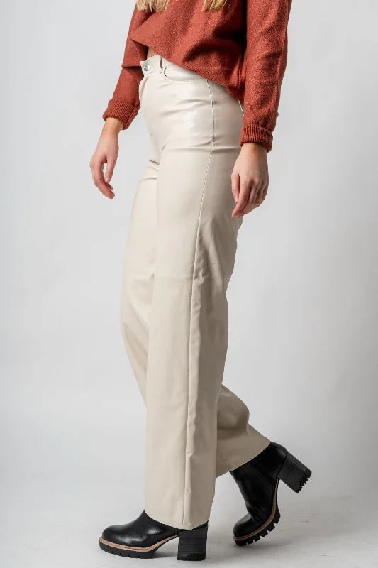 Wide leg faux leather cargo pants cream