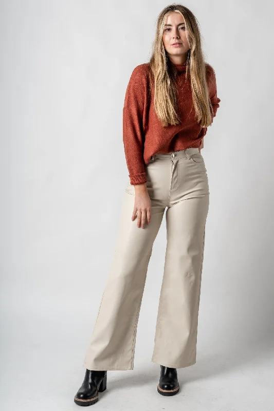 Wide leg faux leather cargo pants cream