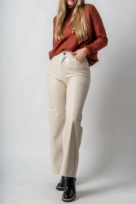 Wide leg faux leather cargo pants cream