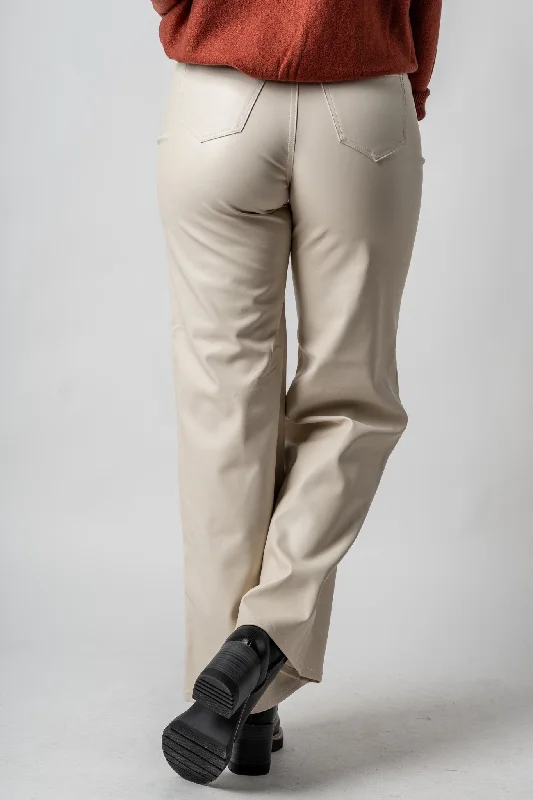 Wide leg faux leather cargo pants cream