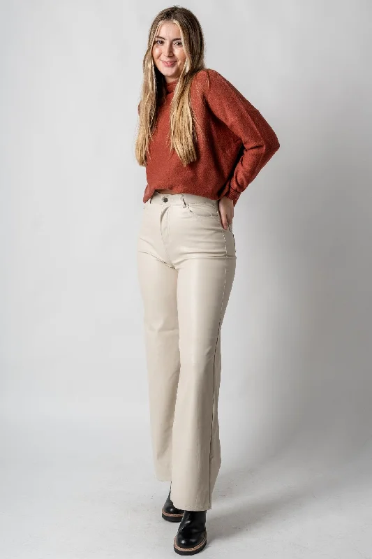 Wide leg faux leather cargo pants cream