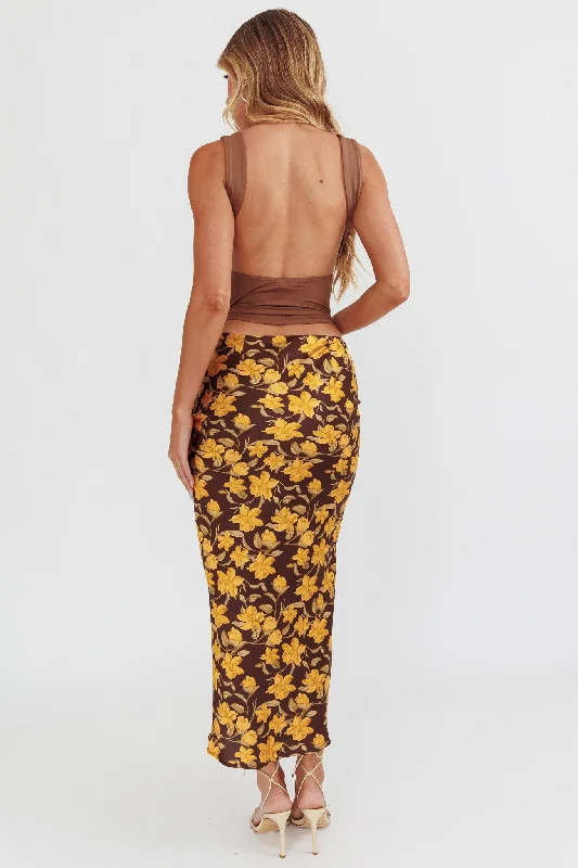 Wild Wanderings Midi Skirt Floral Brown