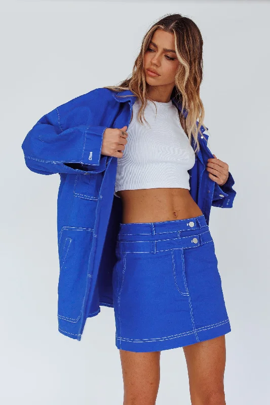 With The Band Accent Stitch Mini Skirt Blue