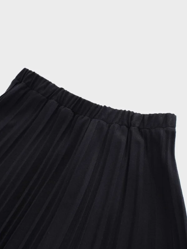 Wool Pleated Skirt-Black