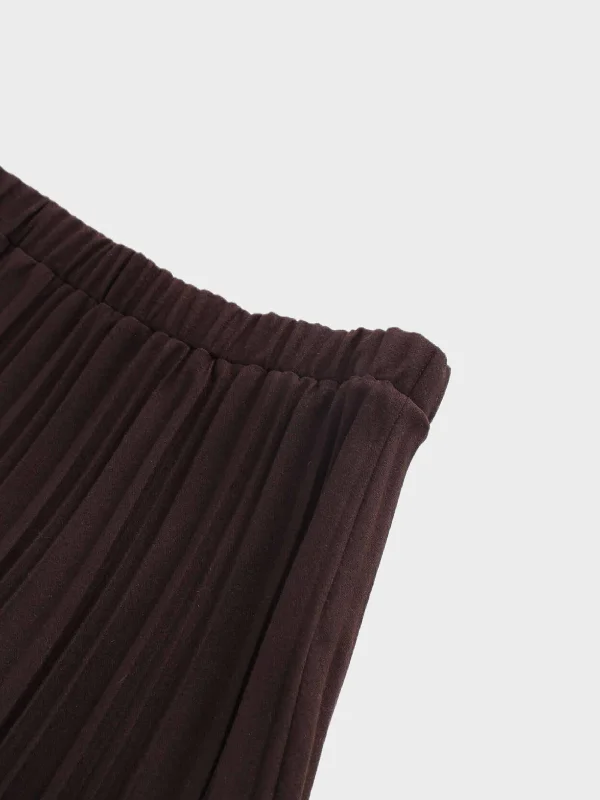 Wool Pleated Skirt-Dark Brown