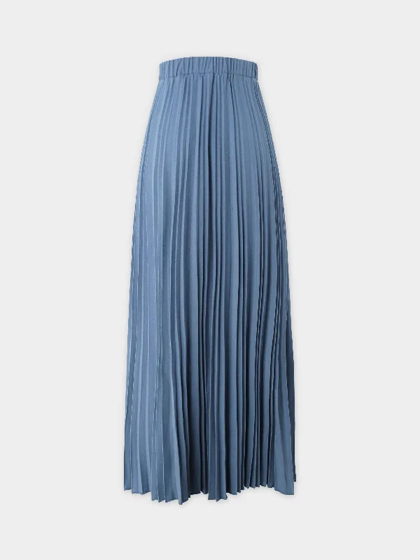 Wool Pleated Skirt-Denim Blue