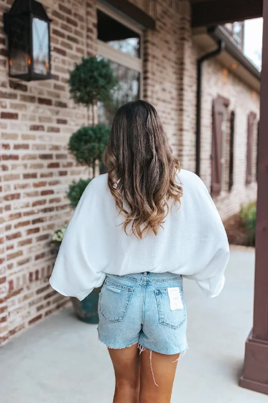 White Surplice Flowy Sleeve Bodysuit