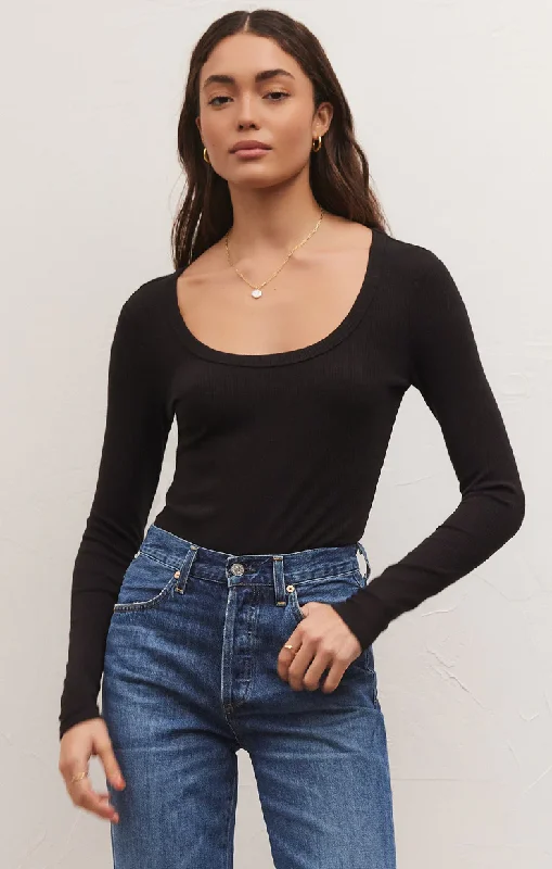 Lilah Long Sleeve Rib Bodysuit Black