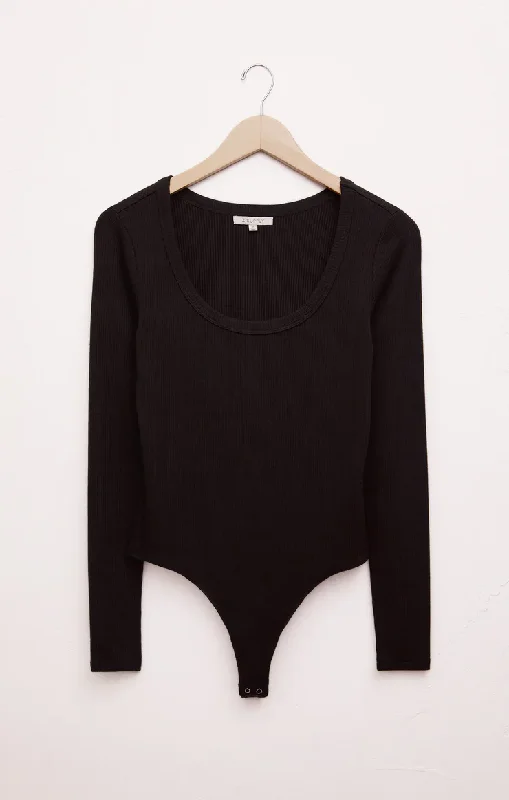 Lilah Long Sleeve Rib Bodysuit Black