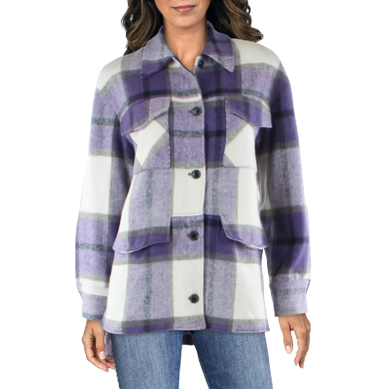 Eleven Paris Womens Wool Blend Plaid Shirt Jacket