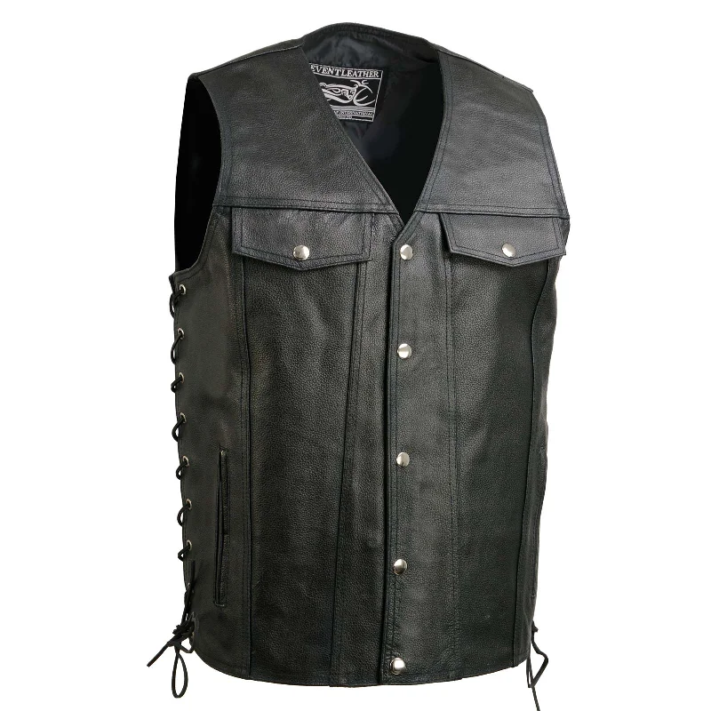 Event Leather EL5360TALL Black Motorcycle Leather Vest Tall Sizes with Denim Style Pockets -Riding Club Adult Vests