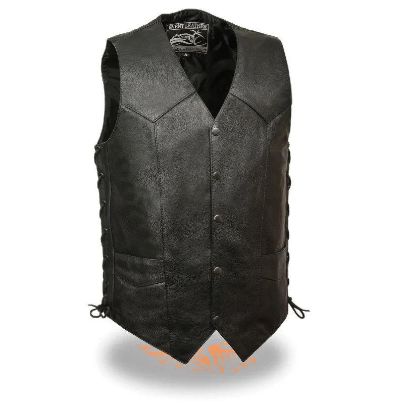 Event Leather EL5397TALL Black Motorcycle Leather Vest for Men Tall Sizes - Riding Club Adult Motorcycle Vests