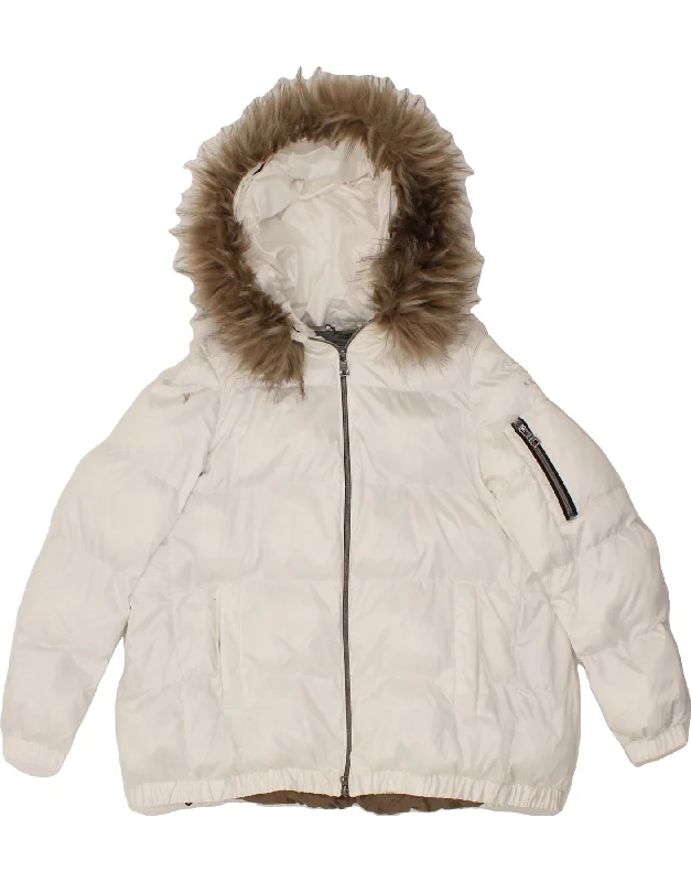 GEOX Womens Oversized Hooded Padded Jacket UK 8 Small White Polyester