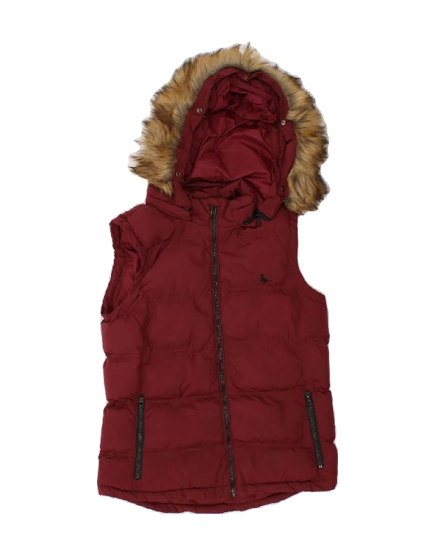 JACK WILLS Womens Hooded Padded Gilet UK 6 XS Burgundy Polyester