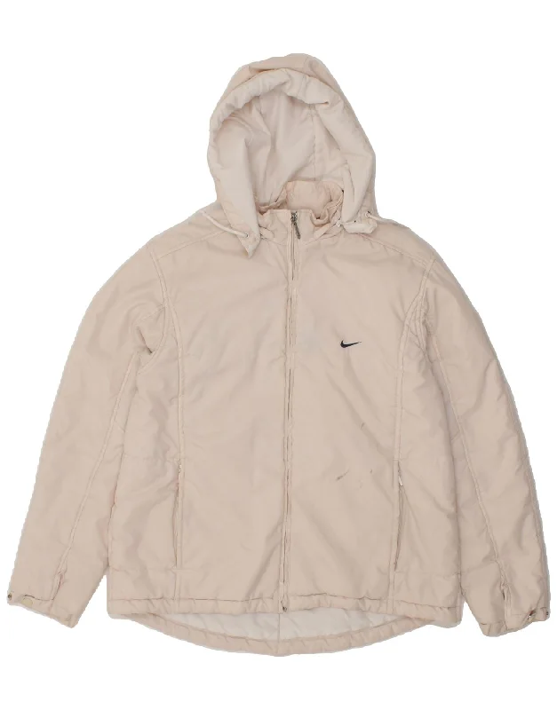 NIKE Womens Hooded Padded Jacket UK 12/14 Large Off White Polyester