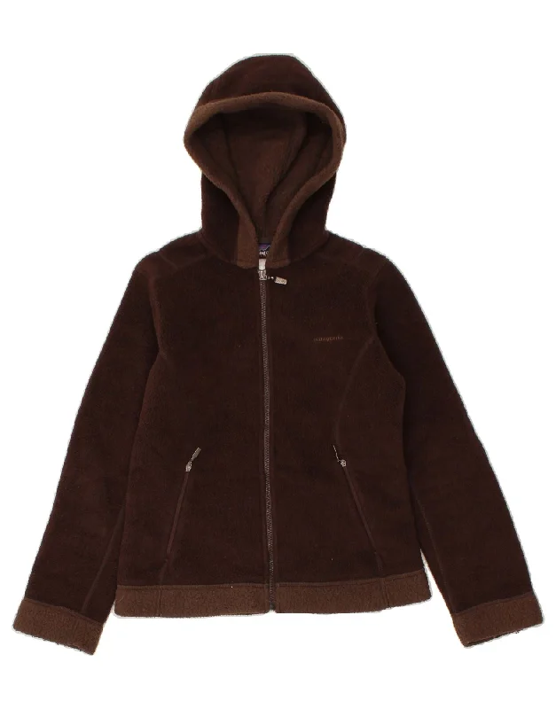 PATAGONIA Womens Hooded Fleece Jacket UK 6 XS Brown Polyester