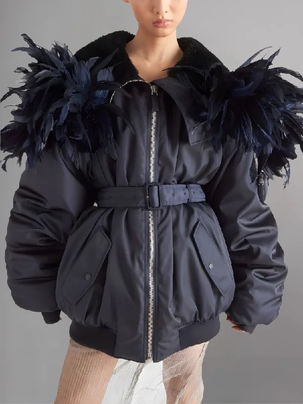 Re-Nylon Shearling Lining Feather Bomber Jacket