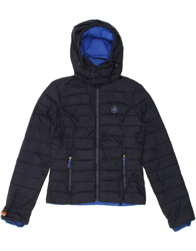 SUPERDRY Womens Hooded Padded Jacket UK 6 XS Navy Blue Nylon