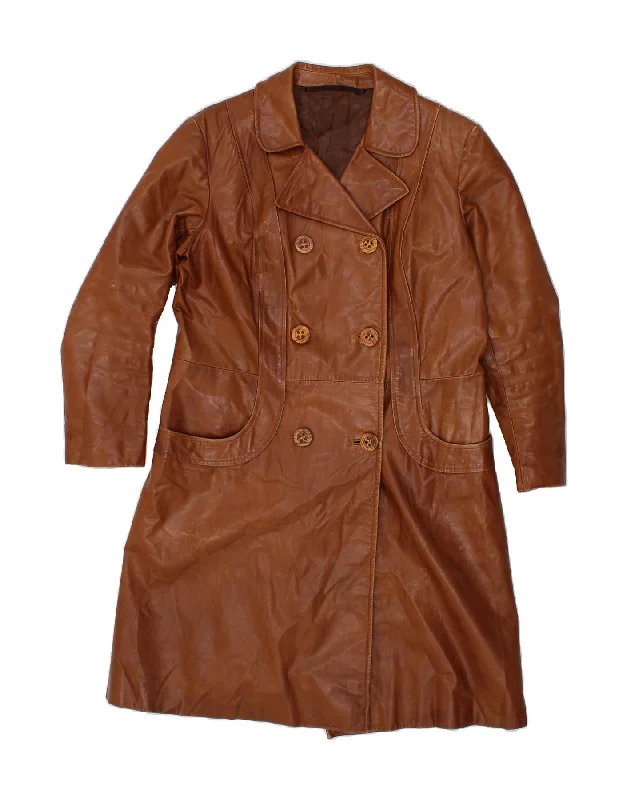 VINTAGE Womens Leather Coat UK 10 Small Brown