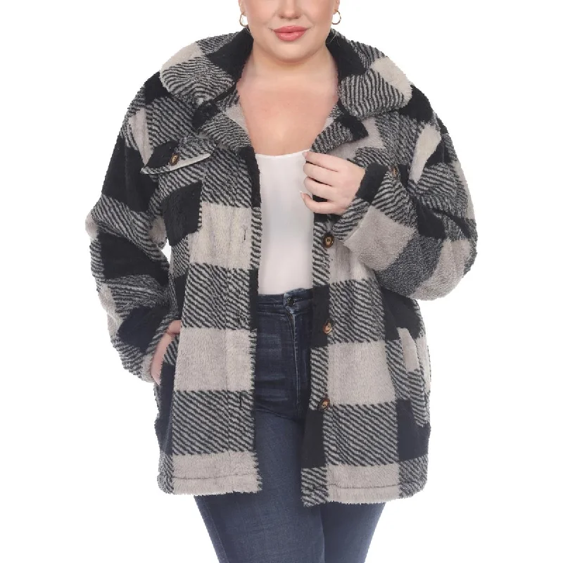 White Mark Womens Plus Faux Fur Plaid Faux Fur Coat