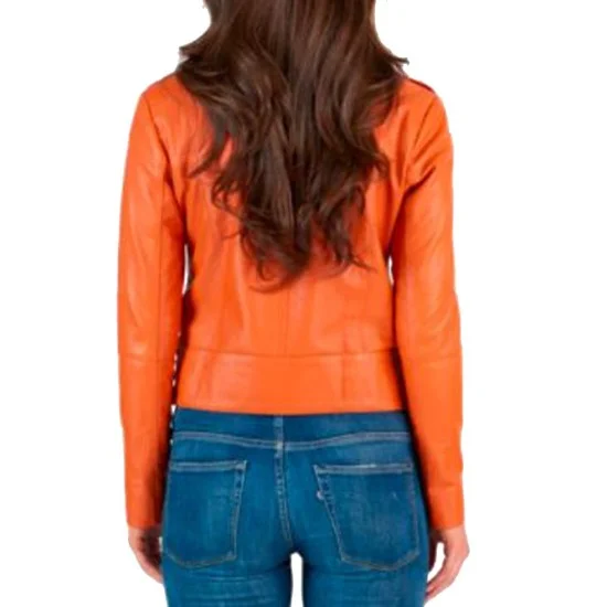 Women's Asymmetrical Motorcycle Orange Leather Biker Jacket