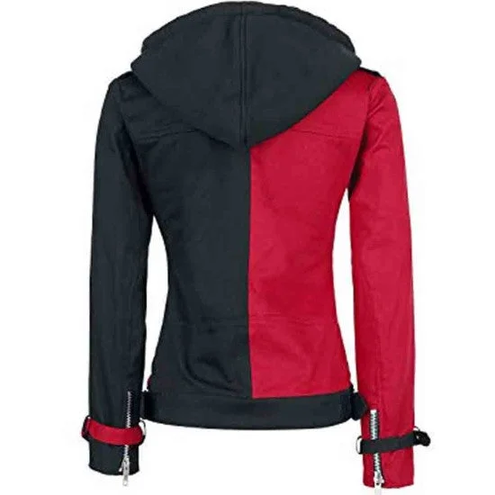 Women's Biker Black and Red Hooded Jacket