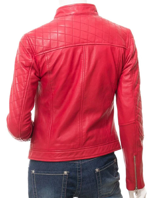 Women's Pink Stylish Biker Cafe Racer Leather Jacket