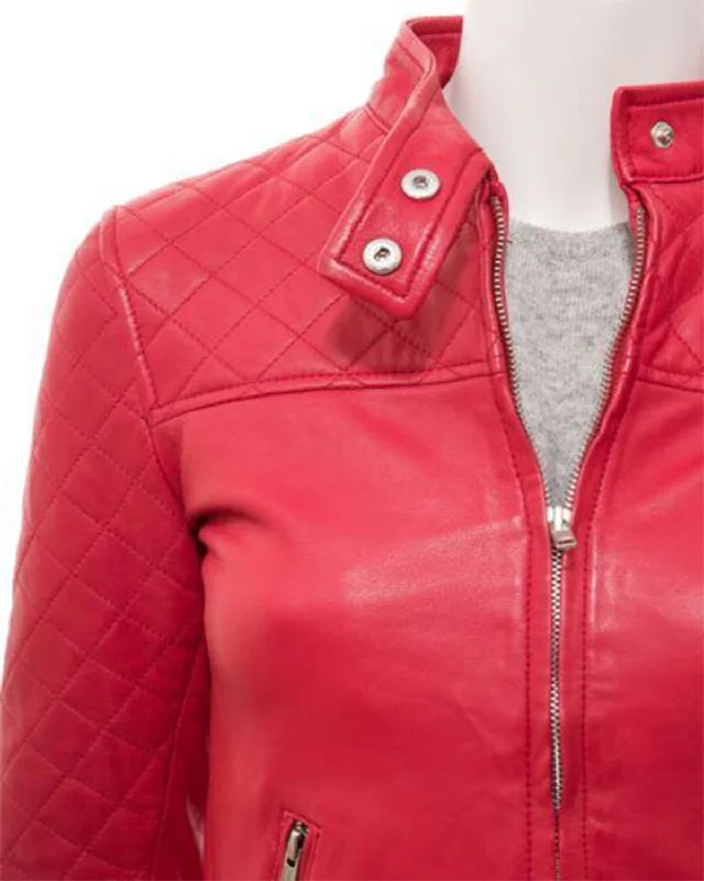 Women's Pink Stylish Biker Cafe Racer Leather Jacket