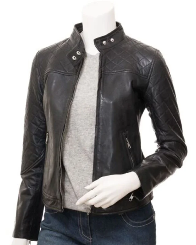 Women's Pink Stylish Biker Cafe Racer Leather Jacket