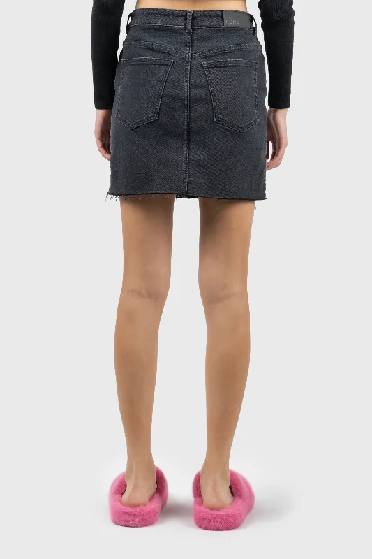 High Rise Raw Hem Denim Skirt