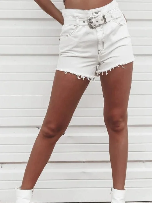 White Belted Fray Short