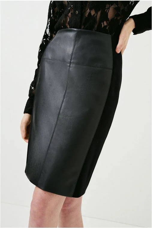 Women's Black Lambskin Leather Pencil Skirt