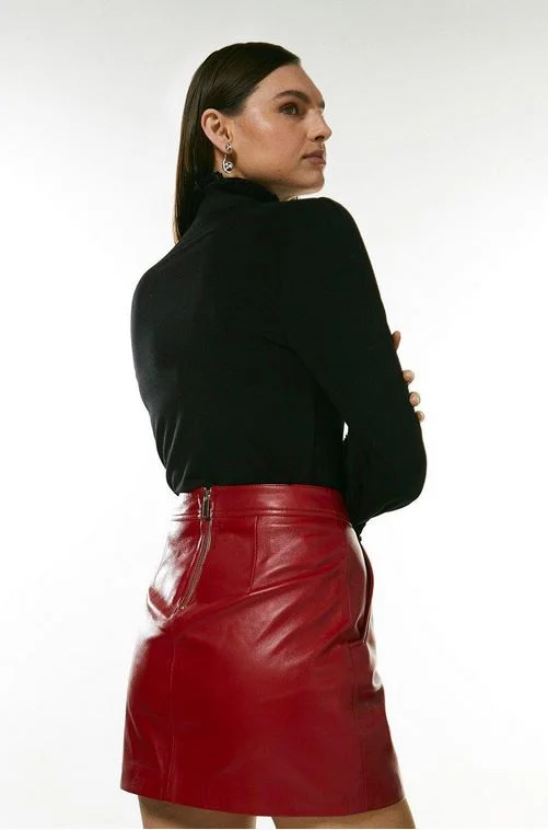 Women's Red Genuine Leather Mini Skirt