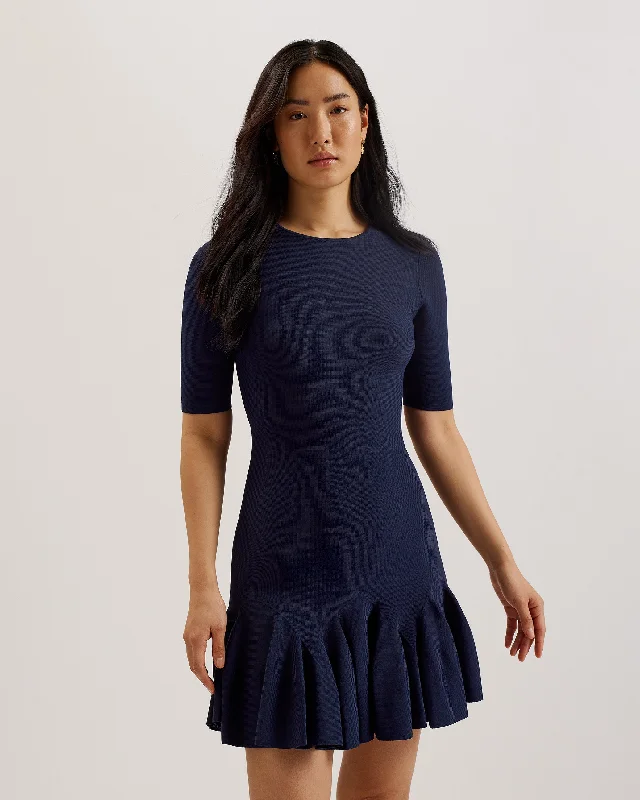 Alzann Mini Skater Dress Navy Fashionable Lace Mini Dress