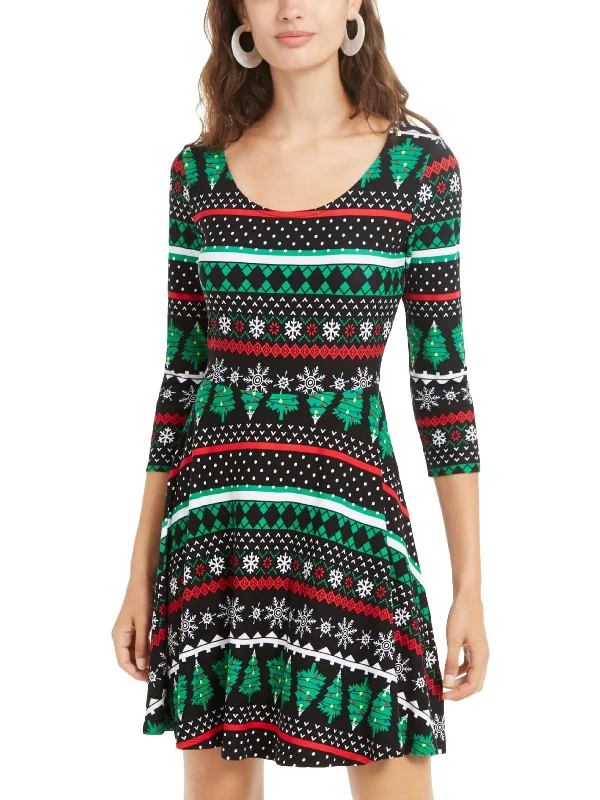 Juniors Womens Mini Printed Fit & Flare Dress Stylish Ruffle Mini Dress