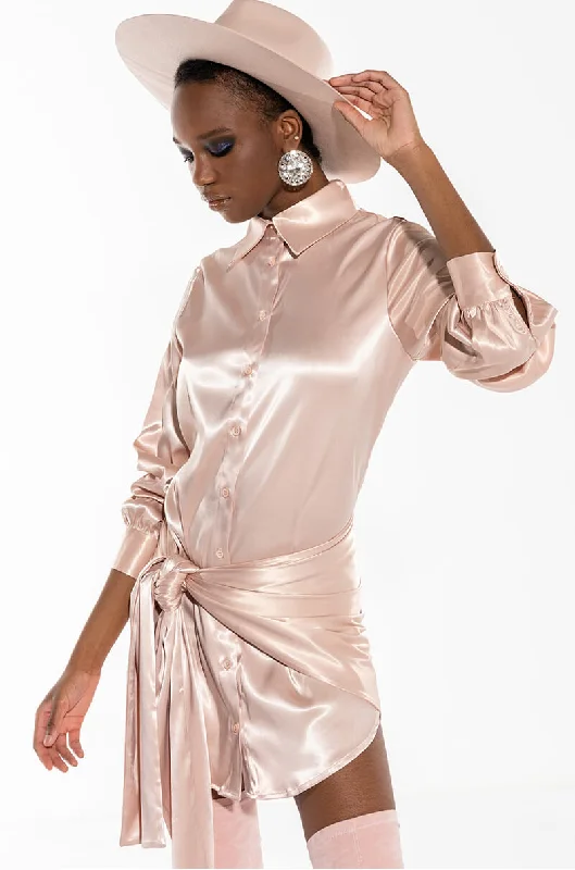 ON YOUR MIND MINI BUTTON UP DRESS Fashionable Mini Dress with Frills
