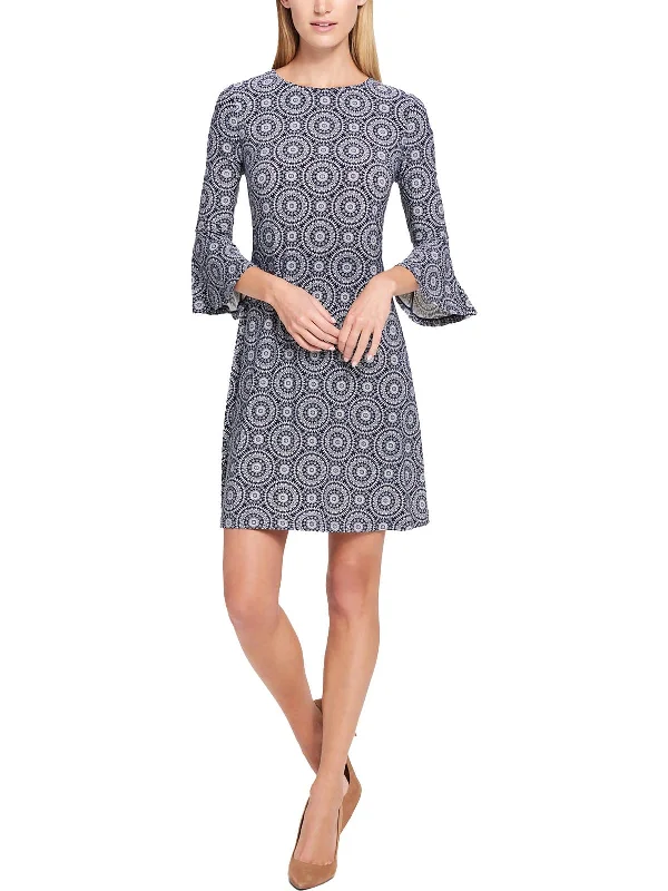 Petites Womens Printed Mini Wear to Work Dress Fashionable Pleated Mini Dress
