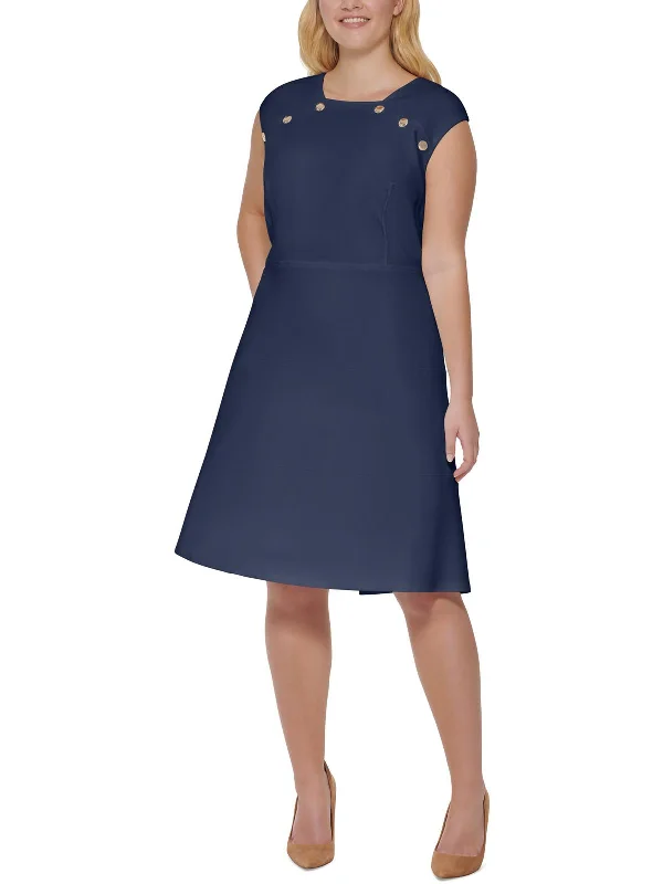 Plus Womens Scuba Mini Fit & Flare Dress Cozy Ruched Mini Dress